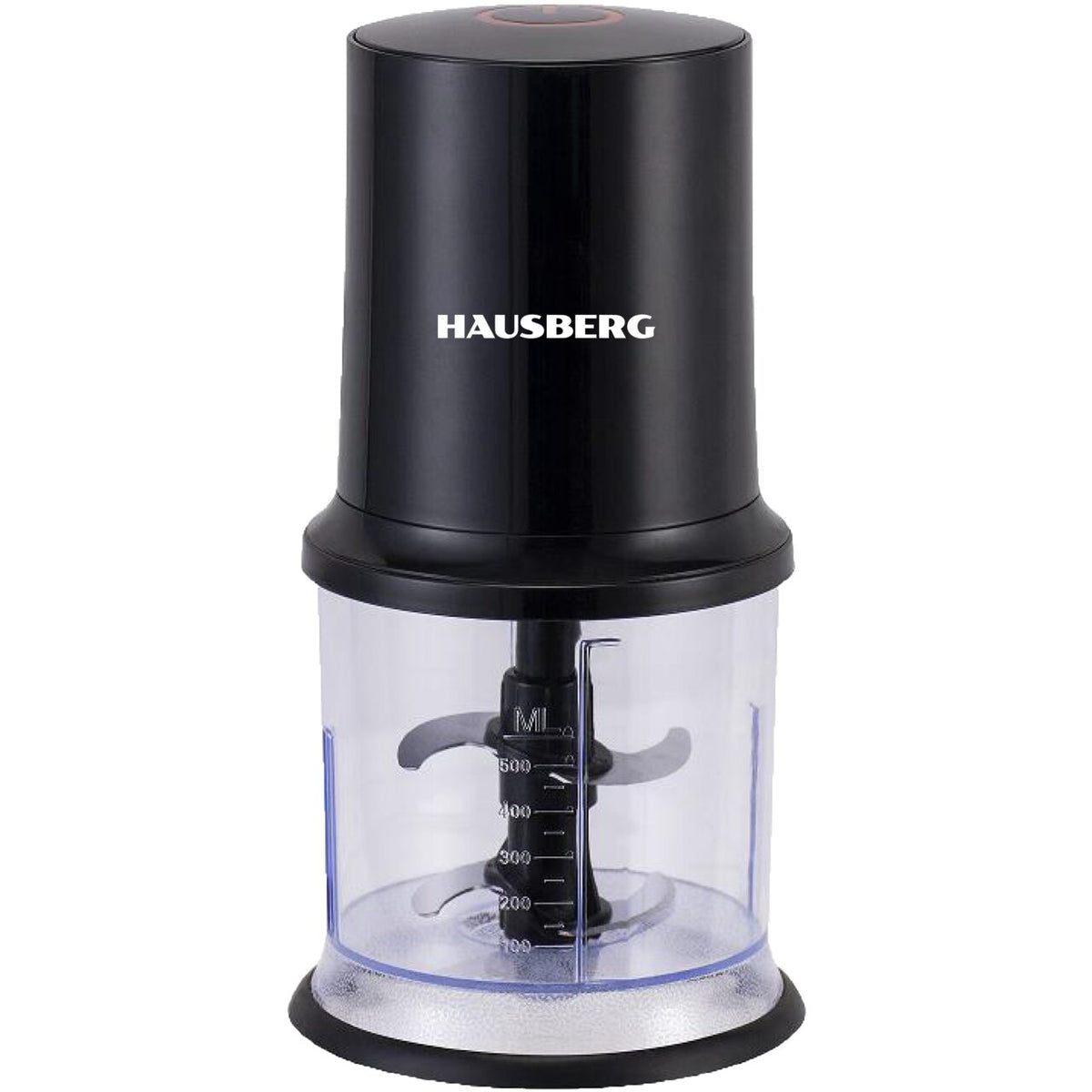 Tocator electric HAUSBERG HB-4502NG, 400W, 1 treapta de viteza, 500 ml, bol din plastic, cutit cu 2 lame din otel inoxidabil, Negru