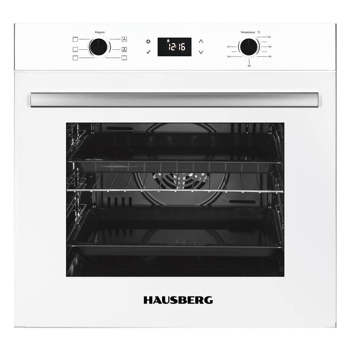 Cuptor electric incorporabil Hausberg HB-8054AB, Clasa A, volum 71L, putere 2225W, panou sticla termoizolant, termostat, timer, 8 functii, ventilatie, Alb