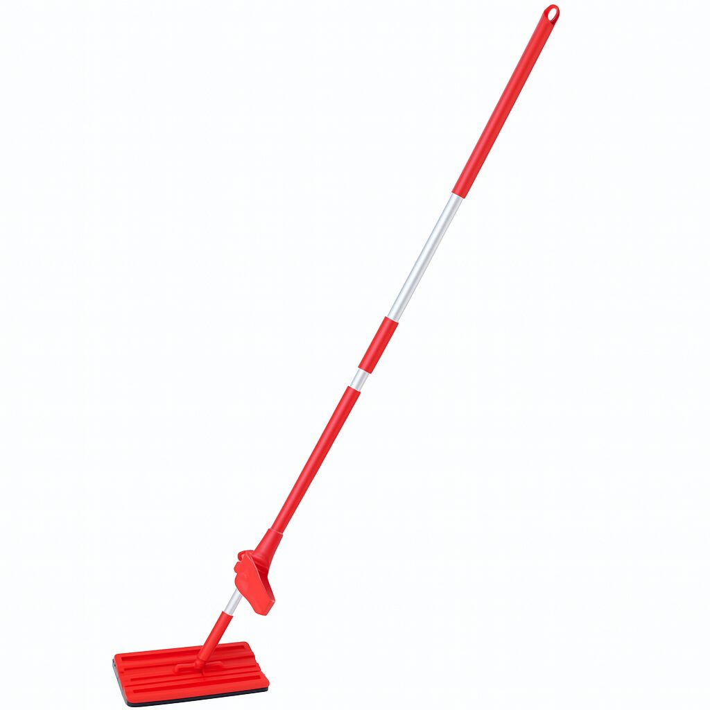 Mop telescopic Ertone MN498RS, rosu, cu autostoarcere, cap din microfibra, maner extensibil