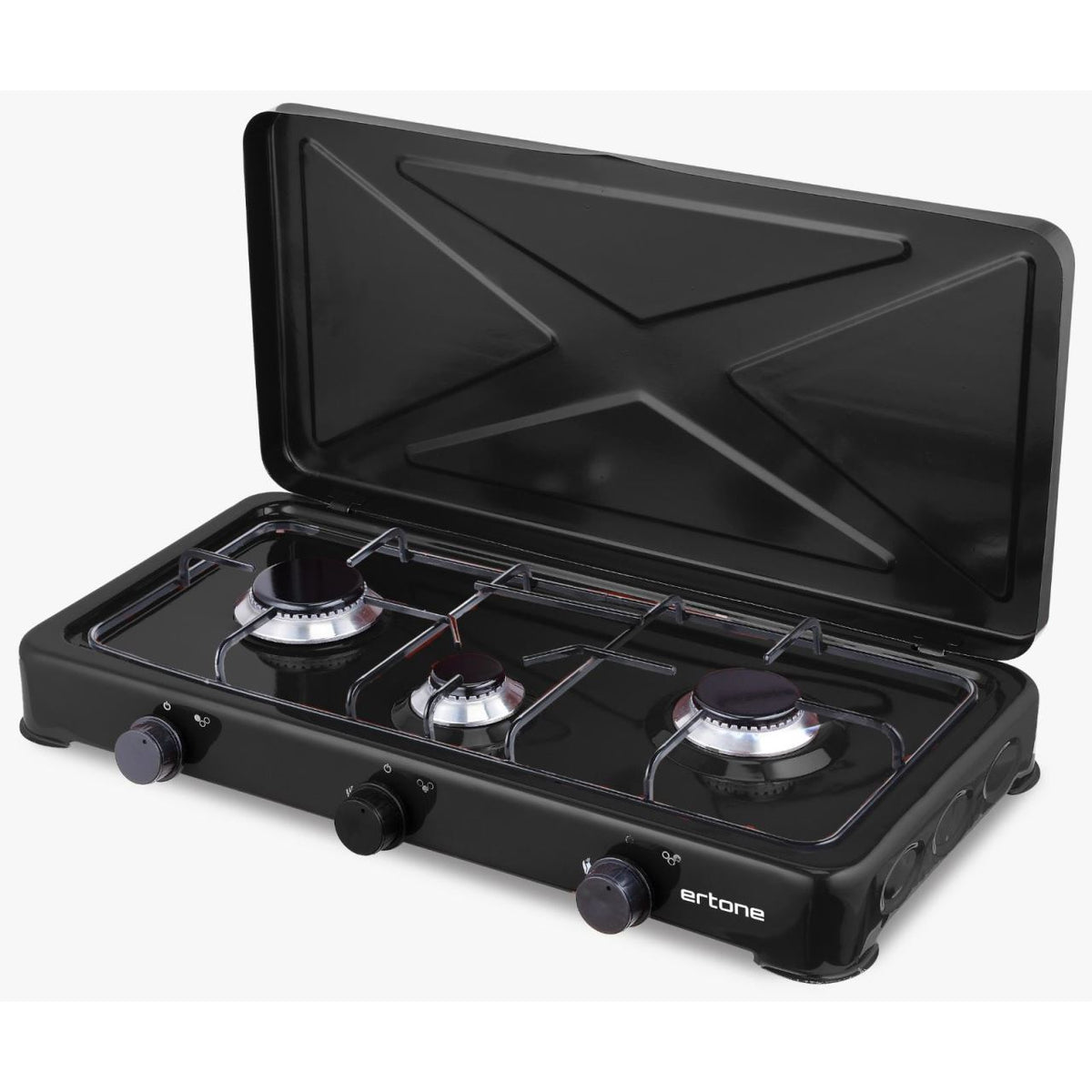 Minigaz 3 ochiuri ERTONE MN213NG, emailat, cu capac, alimentare cu butelie gaz GPL