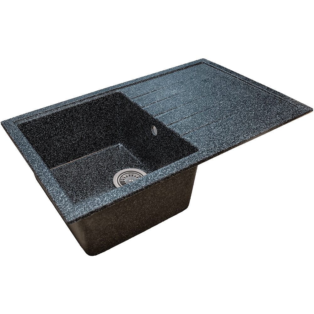 Chiuveta bucatarie Sanitec Elmy SN9035ST-NG, granit-compozit, negru, 1 cuva stanga, 78 x 50 cm