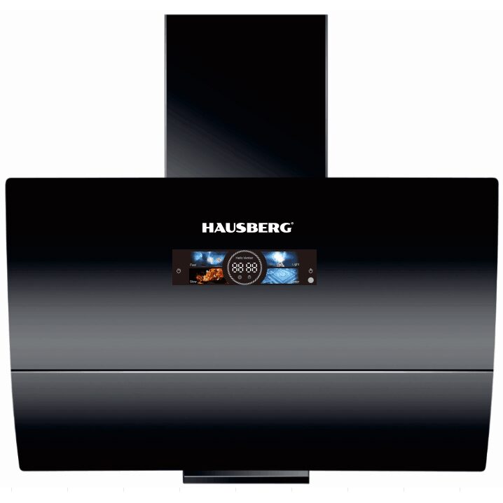 Hota decorative HAUSBERG HB-1845NG, 800 mc/h, 3 viteze, 180 W, latime 60 cm, sticla, Negru