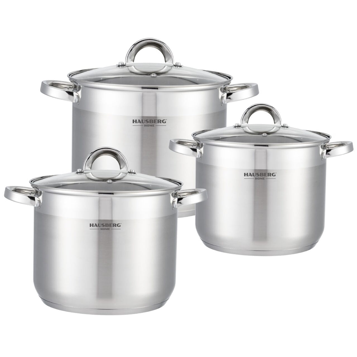 Set oale inox 3 piese HAUSBERG HB-H EKO790 cu capace sticla inductie