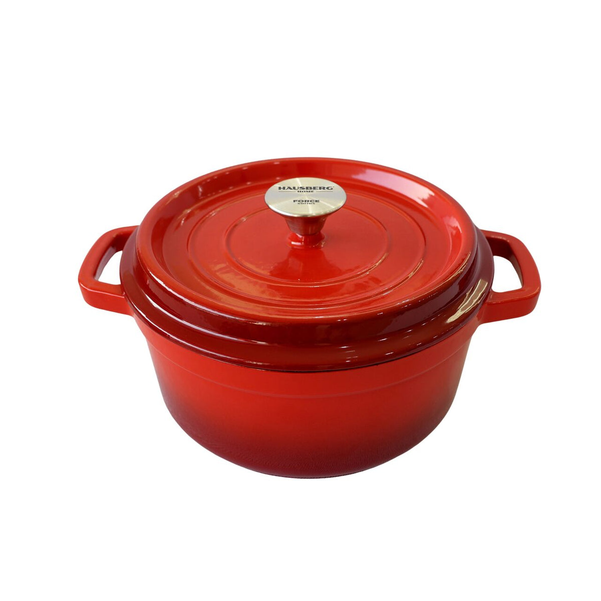 Oală din Fontă Emailată Hausberg HB-H742RS, 22 cm, 3L, Compatibilă Inducție și Cuptor, Roșu Clasic