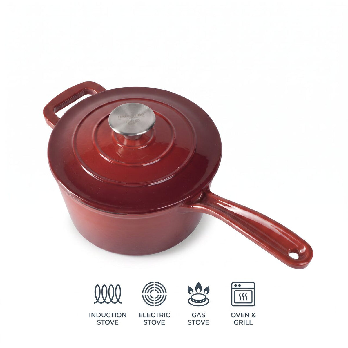 Cratiță din Fontă Emailată cu Capac Hausberg HB-H751RS, 19cm, 1.9L, Compatibilă Inducție și Cuptor