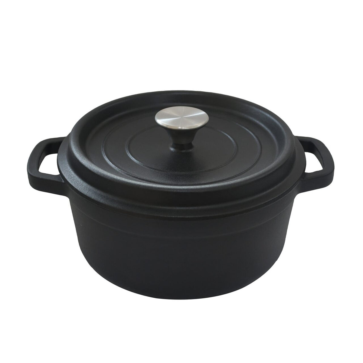 Oală din fontă emailată cu capac HAUSBERG HB-H748NG, capacitate 6L, diametru 28 cm, adâncime 13 cm, interior antiaderent, Negru