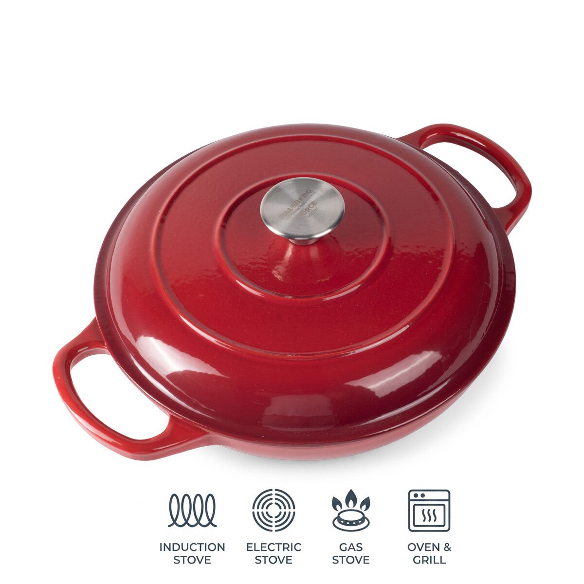 Oală Ovală din Fontă Emailată cu Capac Hausberg HB-H753RS, 26cm, 2L, Compatibilă Inducție și Cuptor, Finisaj Email Dublu