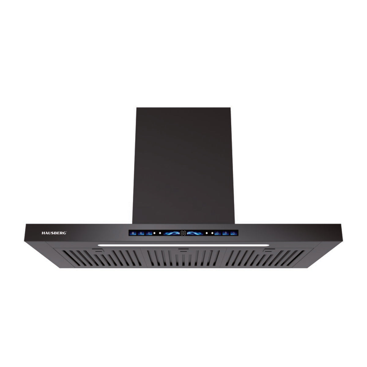 Hotă decorativă Hausberg HB-1400NG, 90 cm, 750 m³/h, control tactil și senzor gesturi, motor cupru 180W, sticlă neagră