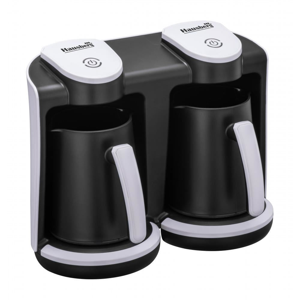 Aparat pentru preparat cafea turceasca Hausberg HB-3820AB, 2 recipiente, 400+400 W, avertizare sonora si luminoasa, Alb/Negru