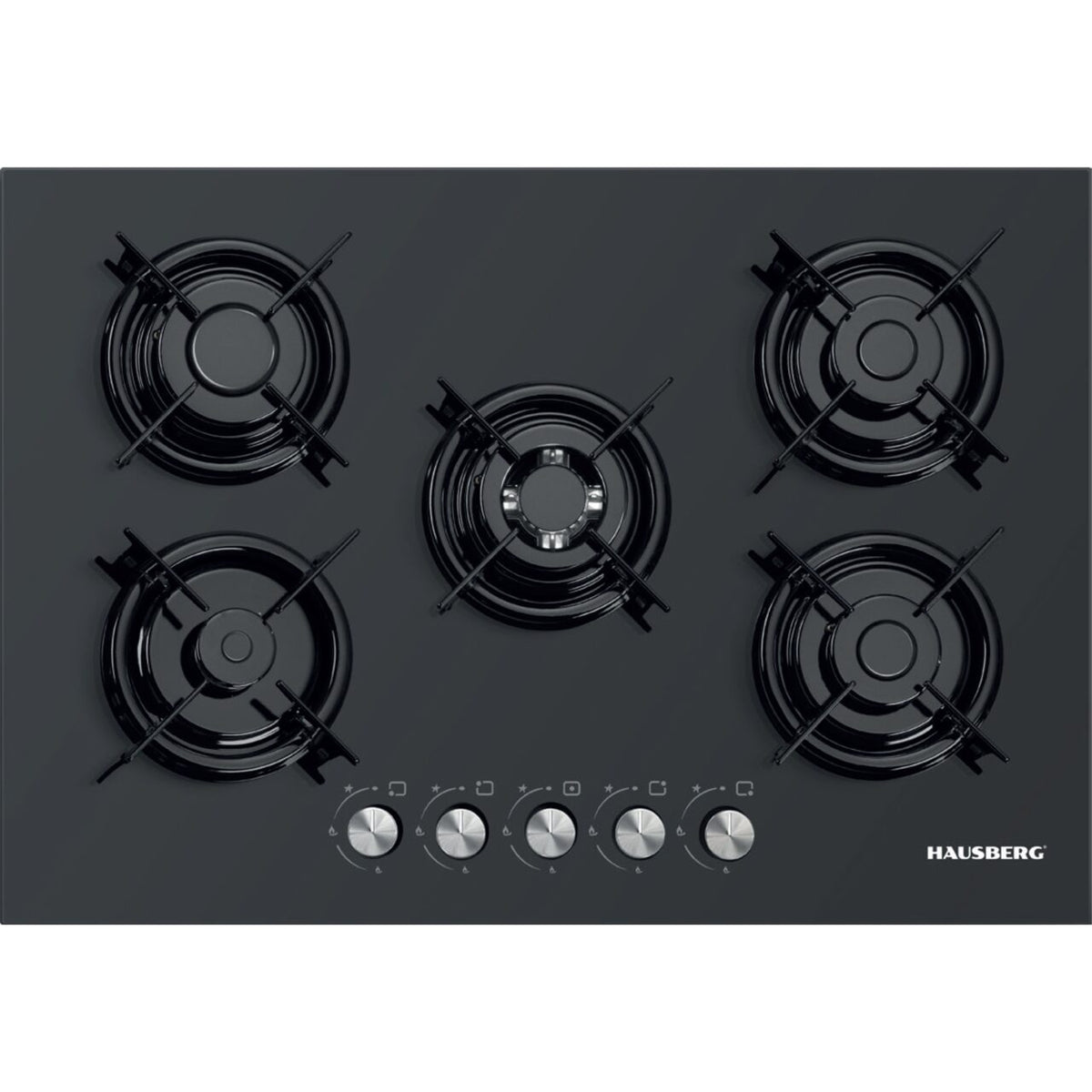 Plita incorporabila Hausberg HB-565NG, Negru, Gaz, 5 arzatoare