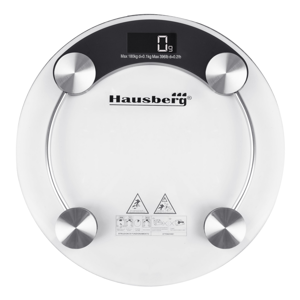 Cantar corporal HAUSBERG HB-6000NG, display LCD, inchidere automata, indicator baterie, 180 kg, Sticla transaparenta, Negru