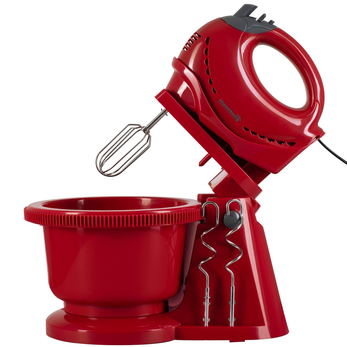 Mixer cu bol rotativ Hausberg HB-3519RS, 5 Viteze + turbo, Capacitate 2L, Putere 300W, Rosu