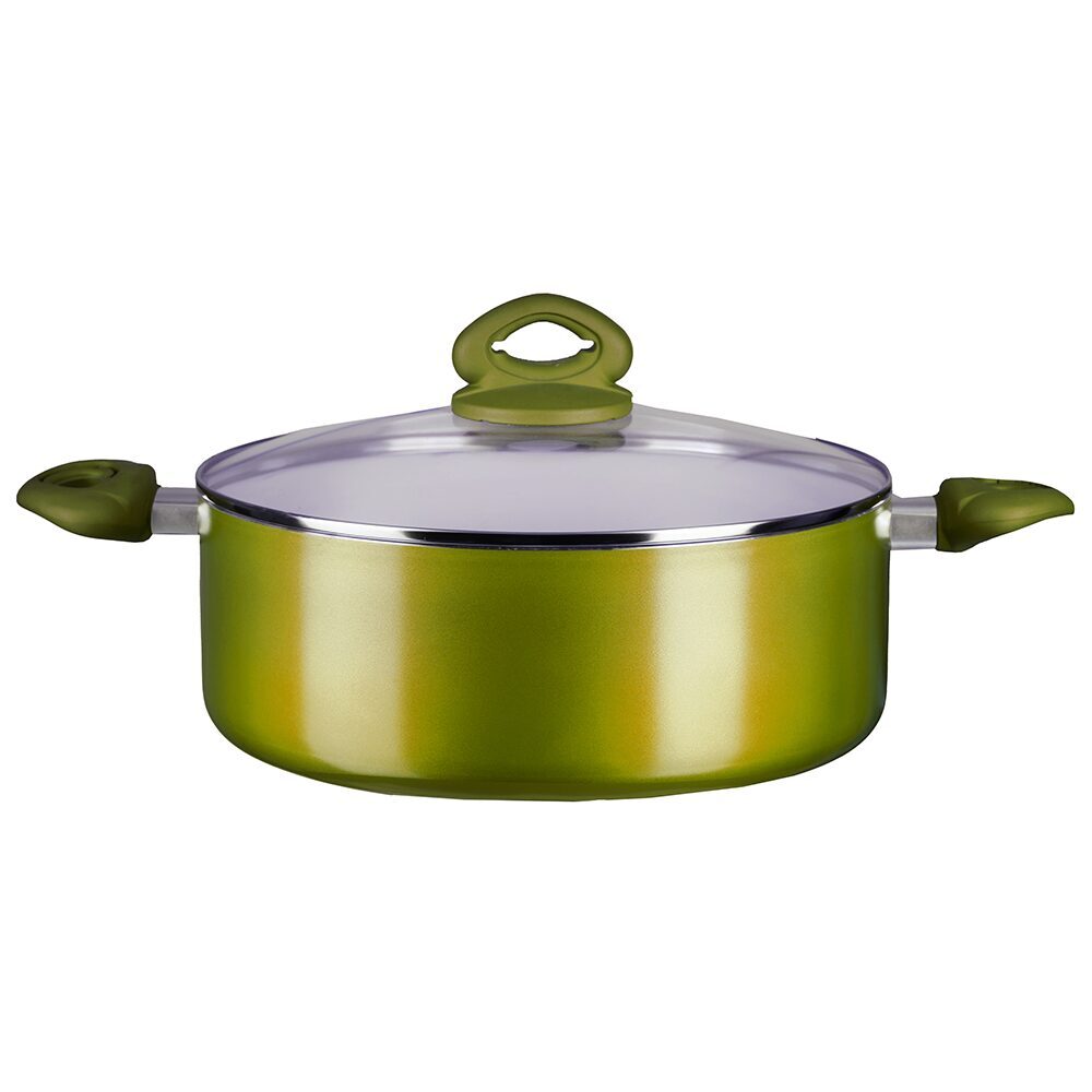 Oala ceramica HAUSBERG HB-H715GA, 4.5L, aluminiu, interior antiaderent, manere silicon, galben, 28x10.5cm