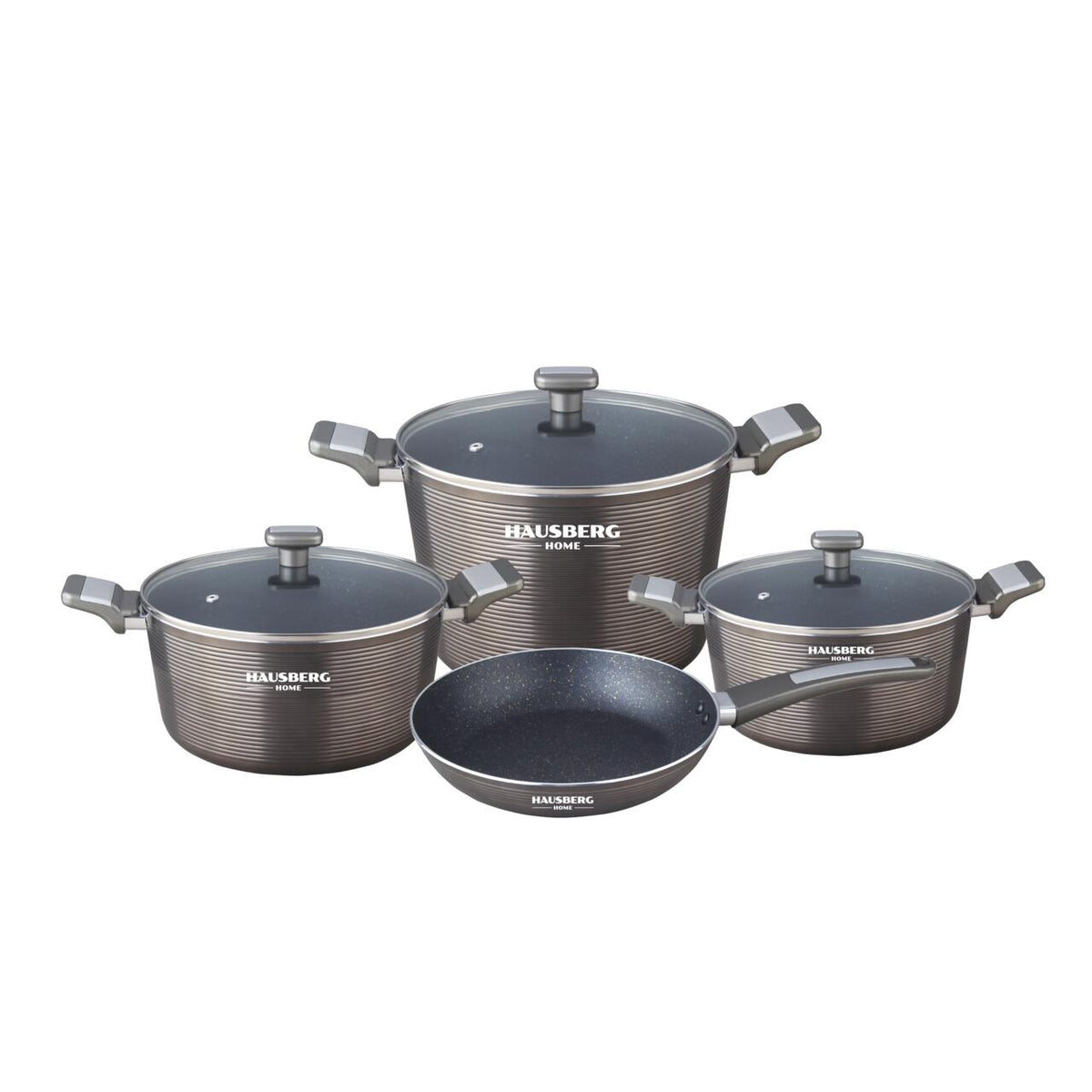 Set oale 7 piese HAUSBERG HB-H760GR, acoperire antiaderenta, maner bachelita, 2.5L - 7.7L