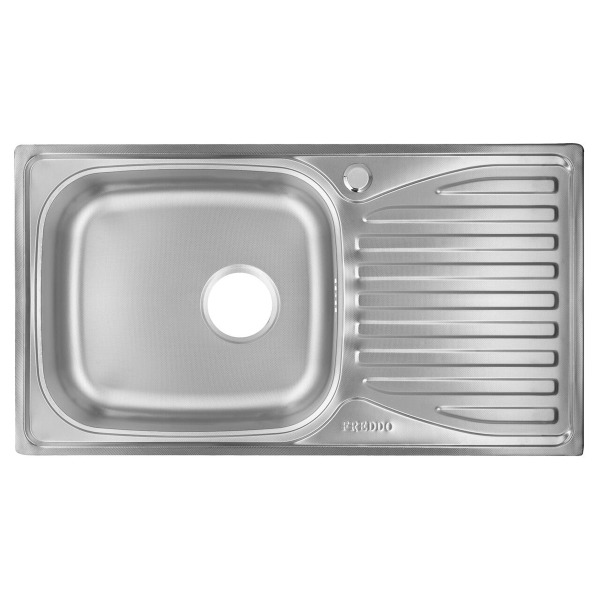 Chiuveta inox Freddo SN9019S, pentru blat, finisaj satinat, cuva stanga, scurgere Q32, 43.5 x 76 cm, adancime 15 cm