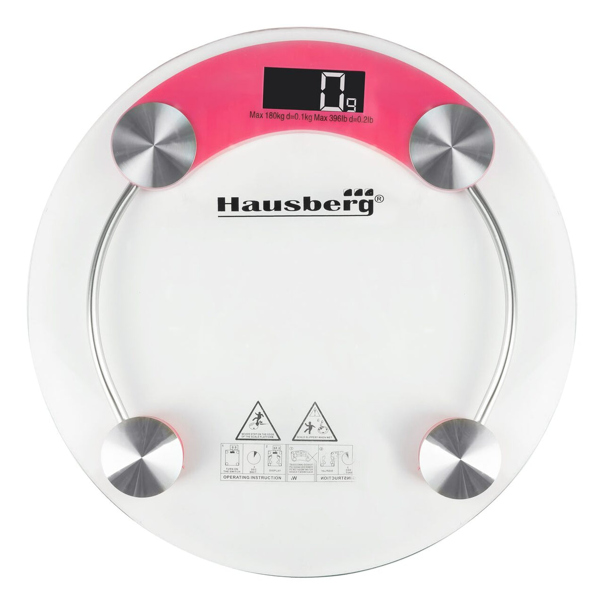 Cantar corporal HAUSBERG HB-6000RZ, display LCD, inchidere automata, indicator baterie, 180 kg, Sticla transaparenta, Roz