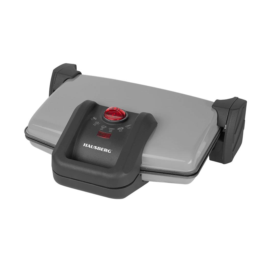 Sandwich-maker Hausberg HB631GR, 1600-1800W, Placi antiaderente, Gri/Inox