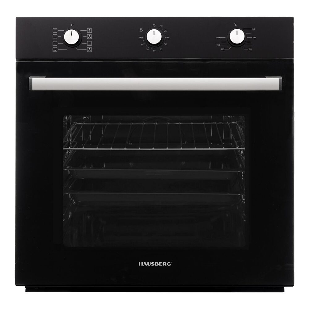 Cuptor incorporabil Hausberg HB-8053NG, Electric, Putere 2225 W, 71 l, 8 Functii, Ventilatie, Timer, Clasa A, Negru