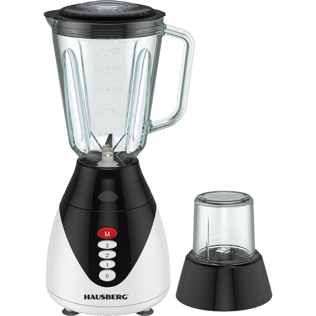 Blender HAUSBERG HB-7760NG, 350W, 1.5L, 3 trepte viteza, functie Pulse, zdrobire gheata, 4 lame detasabile, Negru
