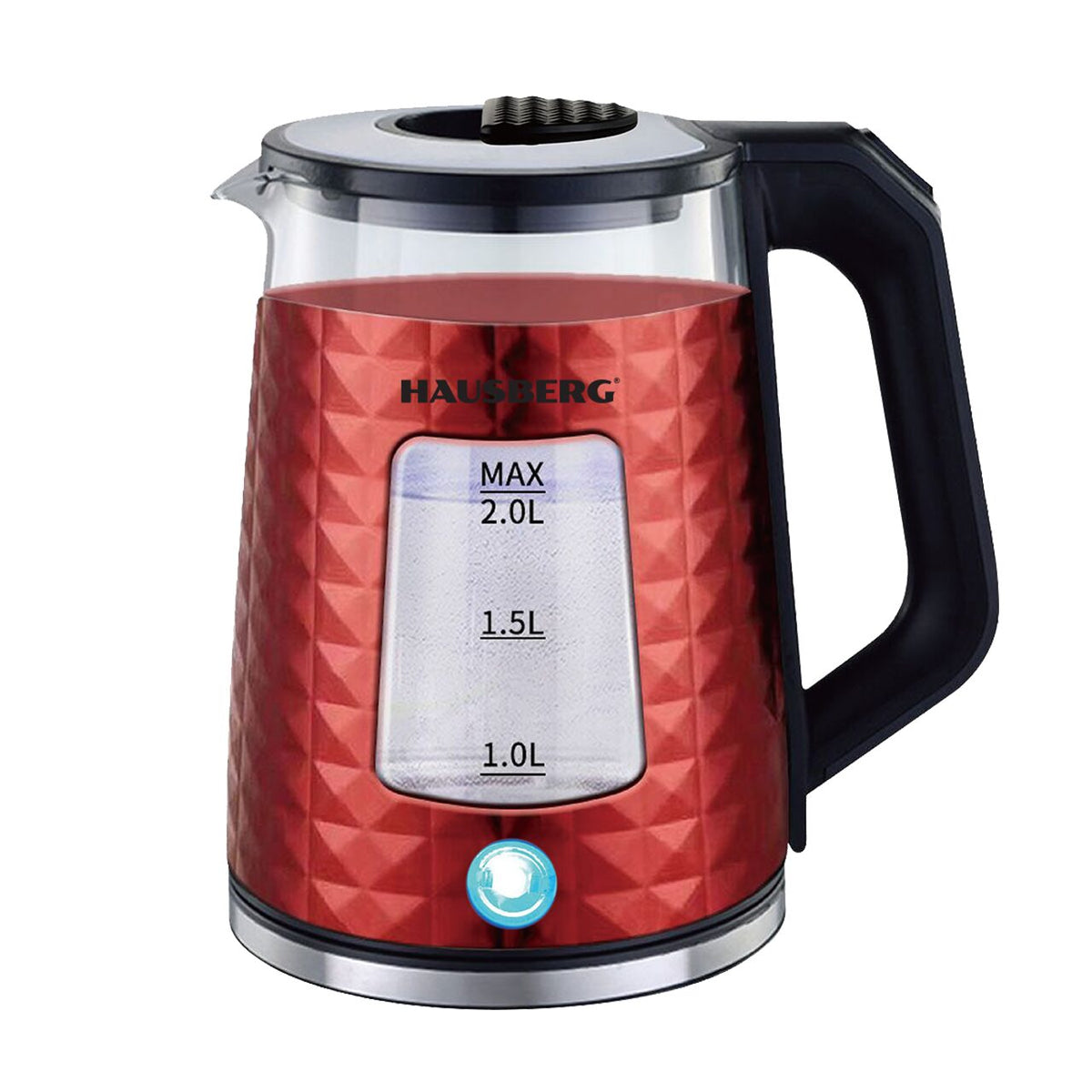 Cana fierbator Hausberg HB-3617RS, 1500 W, 2 L, Baza rotativa 360 grade, Indicator luminos, Oprire automata