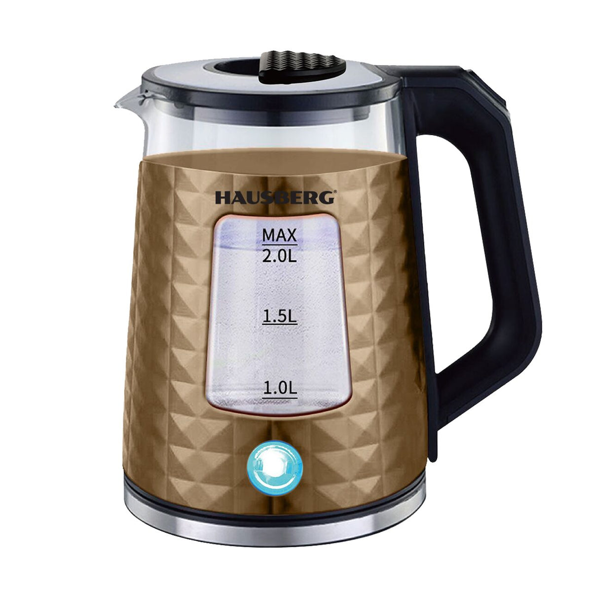 Cana fierbator Hausberg HB-3617AU, 1500 W, 2 L, Baza rotativa 360 grade, Indicator luminos, Oprire automata