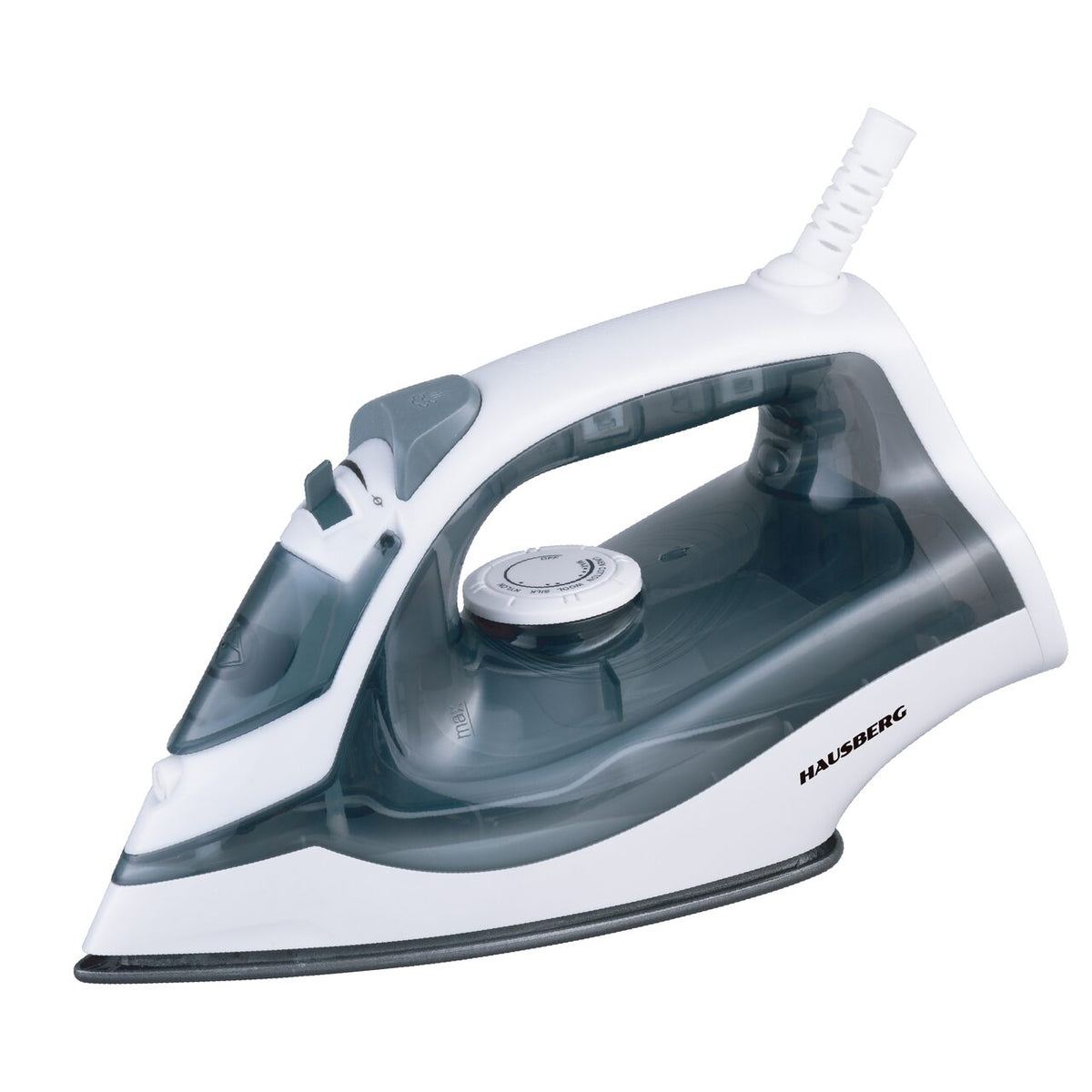 Fier de calcat Hausberg HB-7850GR, 1300W, talpa invelis ceramic, abur vertical, calcare uscata, autocuratare, pulverizare, rezervor 130ml