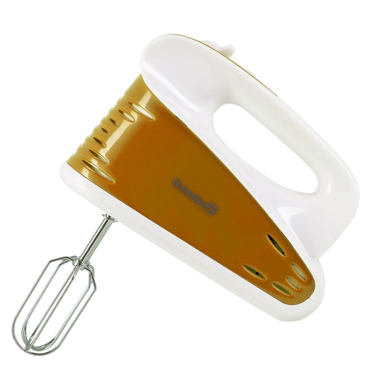 Mixer de mana profesional HAUSBERG HB-4118AU, 250W, 5 viteze + Turbo, Design ergonomic, accesorii incluse, Auriu