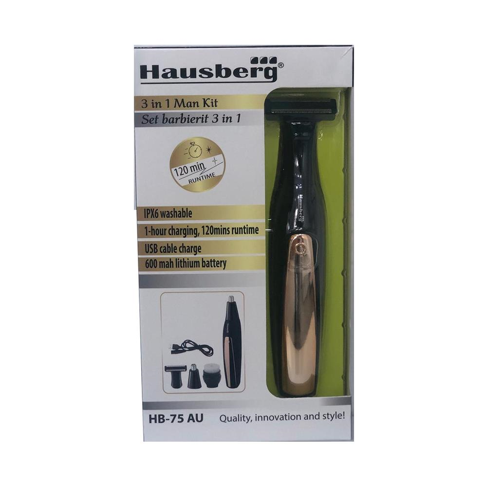 Set Barbierit 3 in 1 Hausberg HB-75AU, putere 5W, voltaj 3.7V, Negru-Auriu