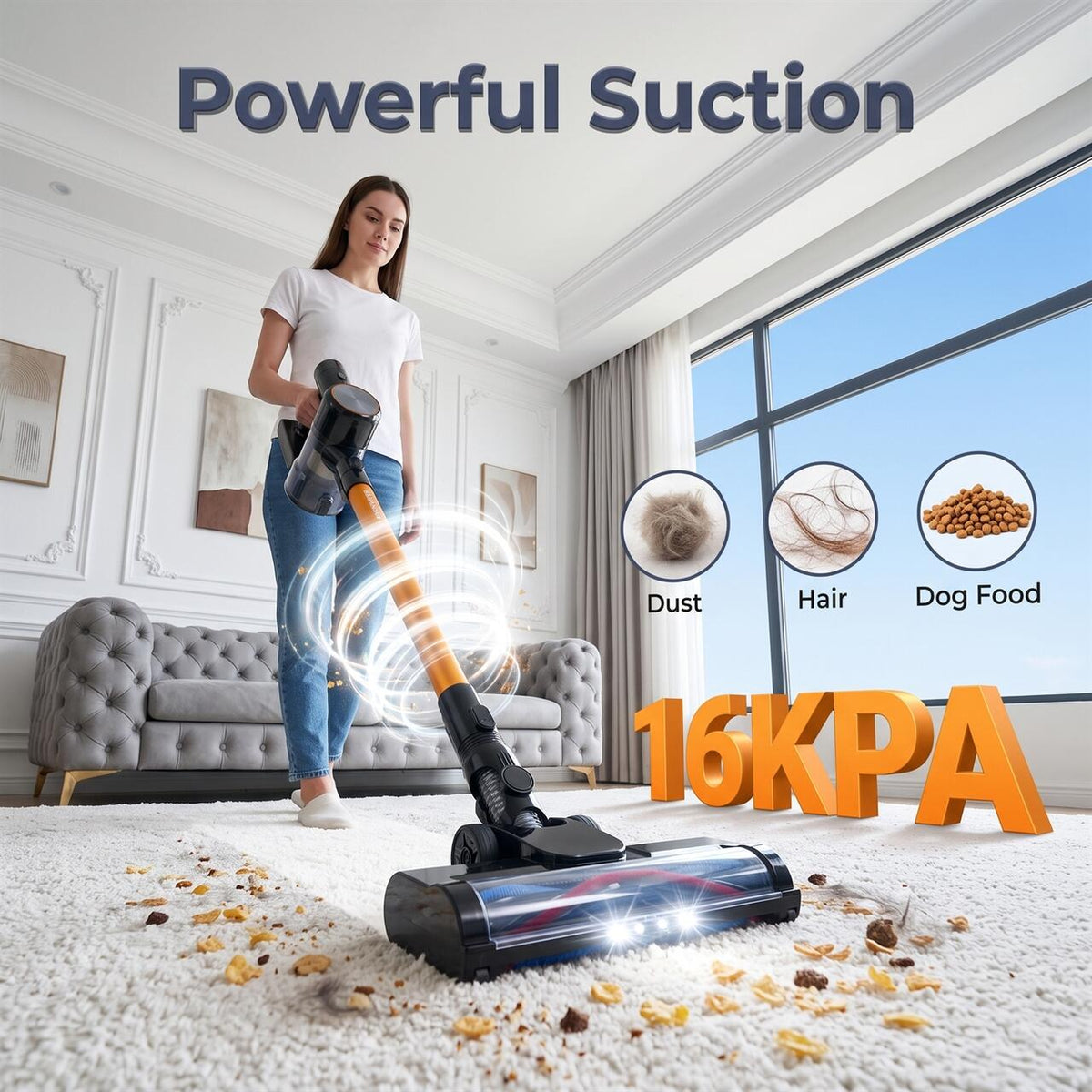 Aspirator Vertical Fără Fir Hausberg HB-2018NG 2-în-1 cu Mop, 16 KPa, Autonomie 45 Min, Filtru HEPA, Negru/Gri