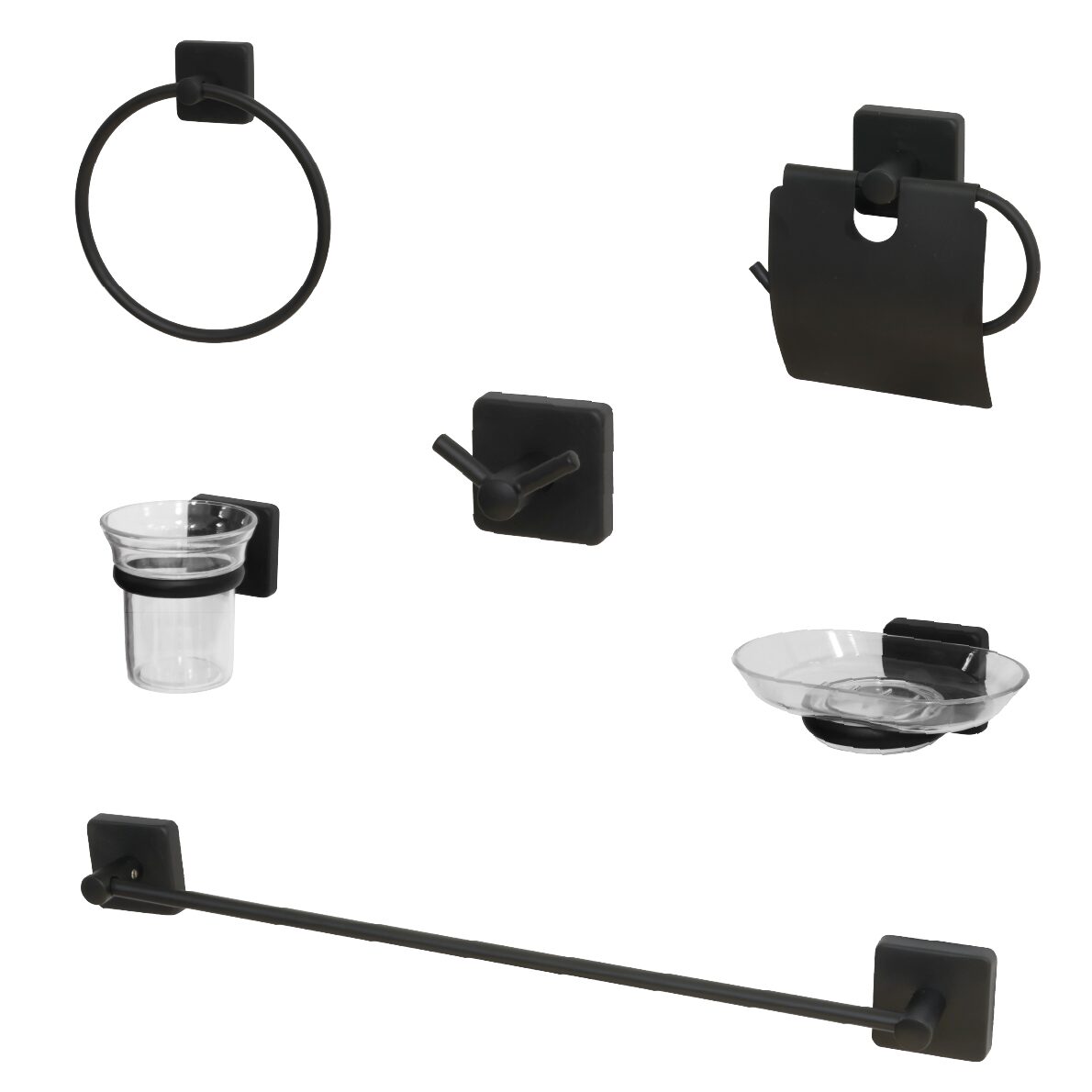 Set accesorii pentru baie, 6 piese, model Negru