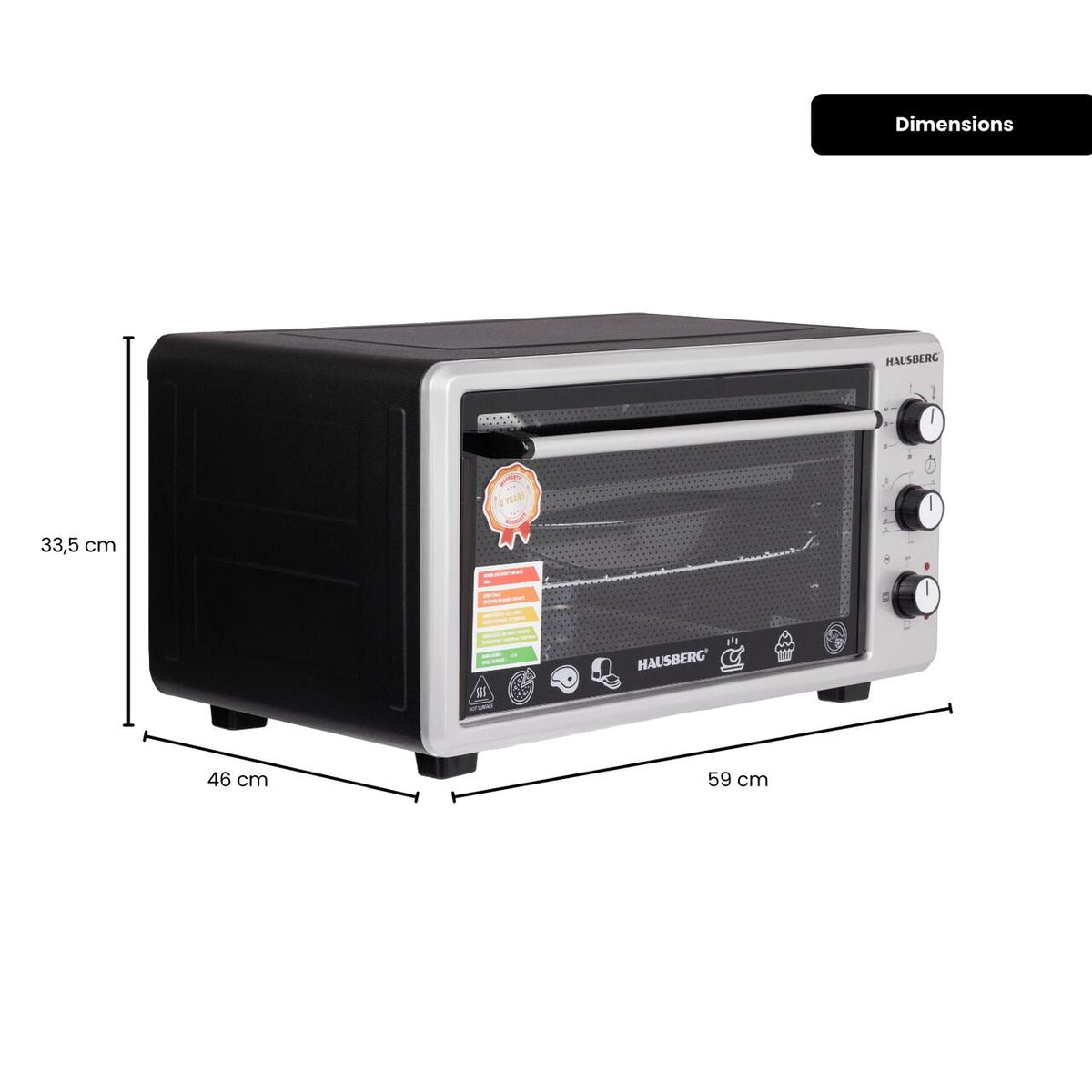 Cuptor Electric Hausberg HB-8000P capacitate 48 Litri, putere 1800W, Temperatura maxima 230 grade, timer prevazut cu alarma sonora