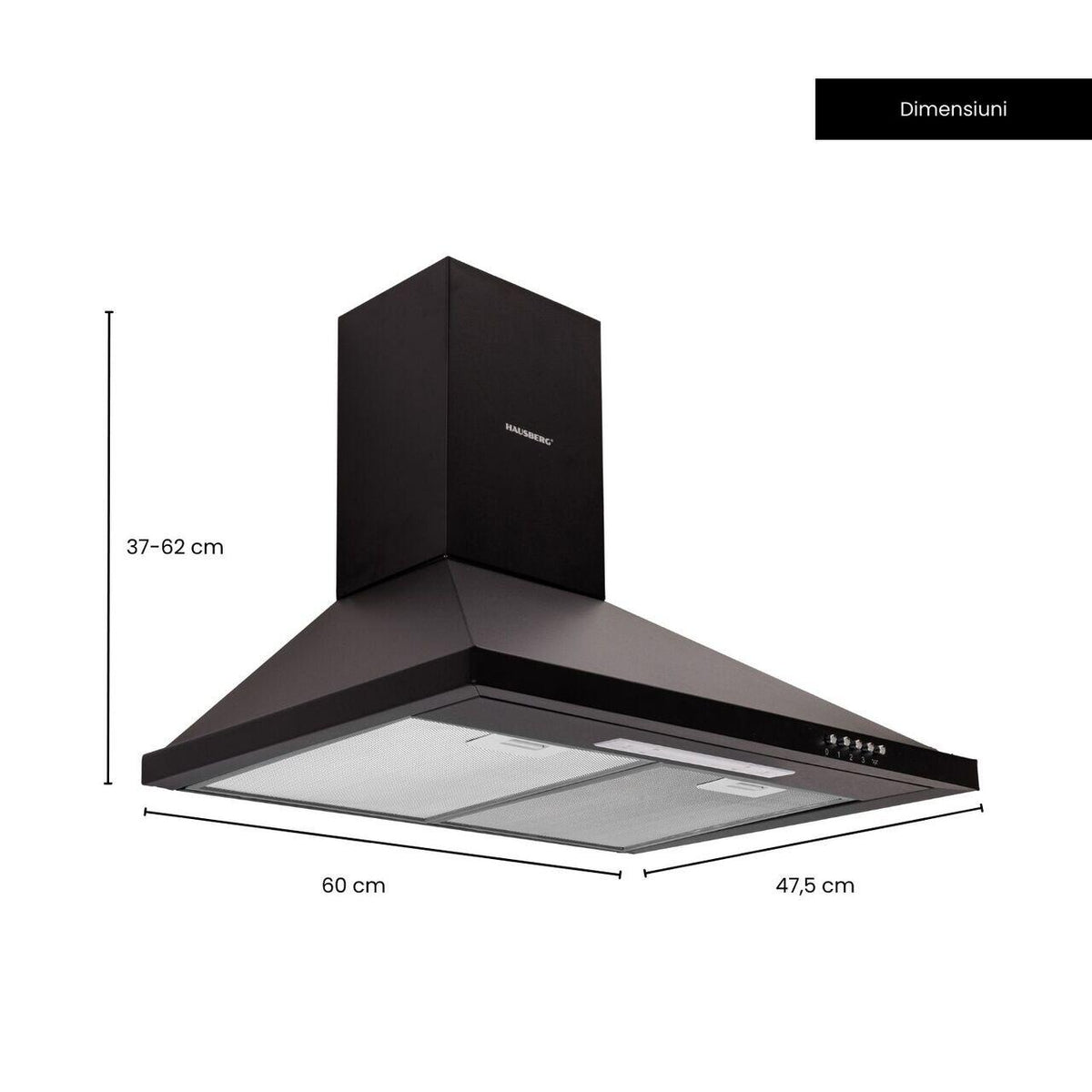 Hota incorporabila decorativa Hausberg HB-1260NG, Putere de absorbtie 400 m3/h, 1 motor, 60 cm, Negru