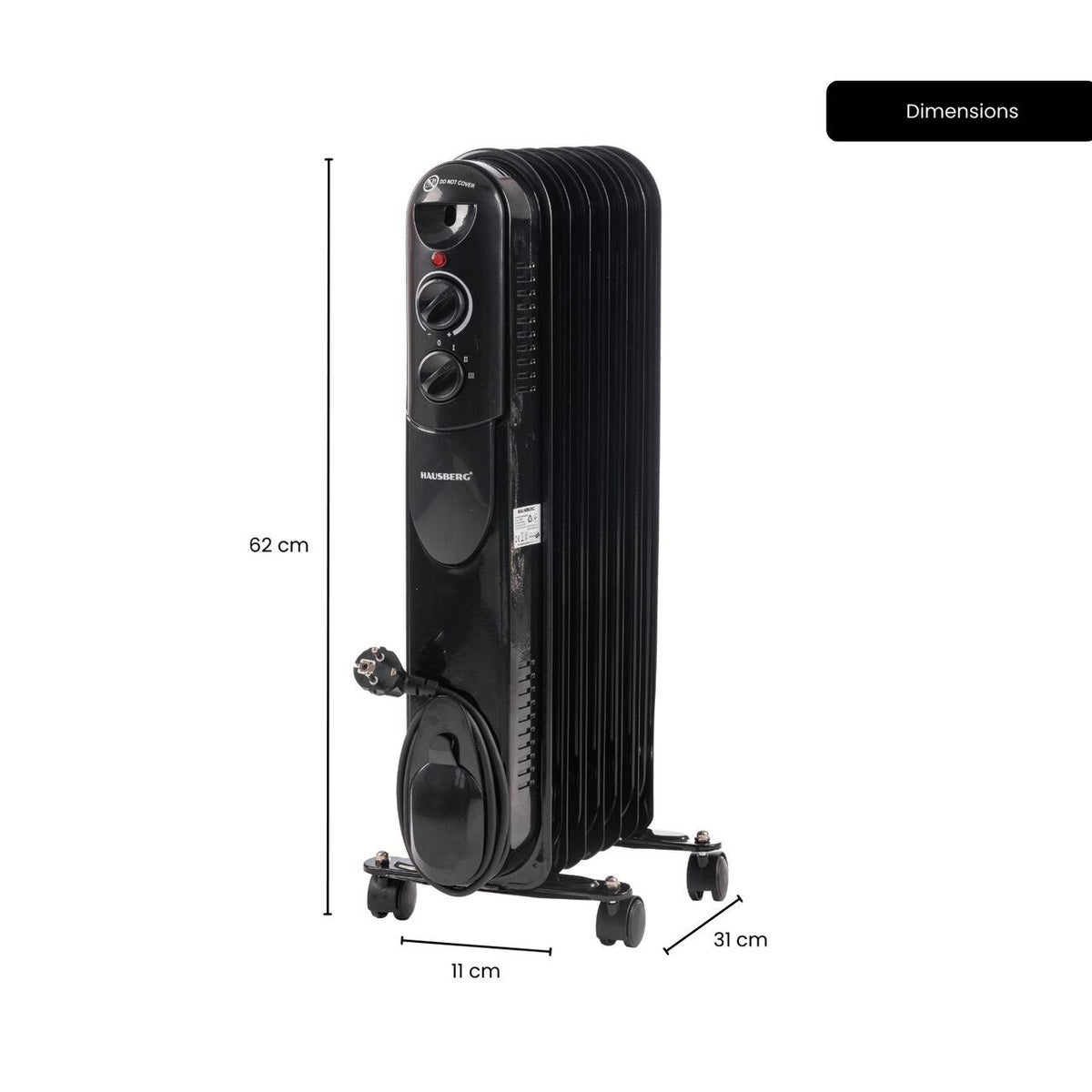 Calorifer electric cu ulei HAUSBERG HB-8905, 3 trepte, max1500 W, 7 elementi, termostat reglabil