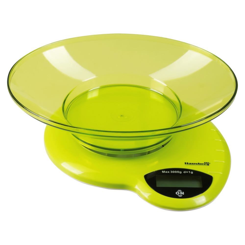 Cantar de bucatarie Hausberg HB-6015VR, 3kg, cu Bol din Plastic, Verde