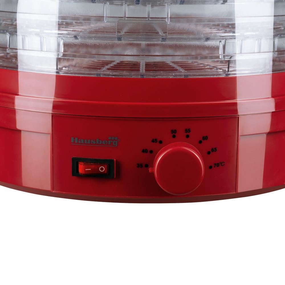 Deshidrator de alimente electric Hausberg HB-810RS ,Termostatul reglabil ,Putere 250 W, motor cupru, rosu