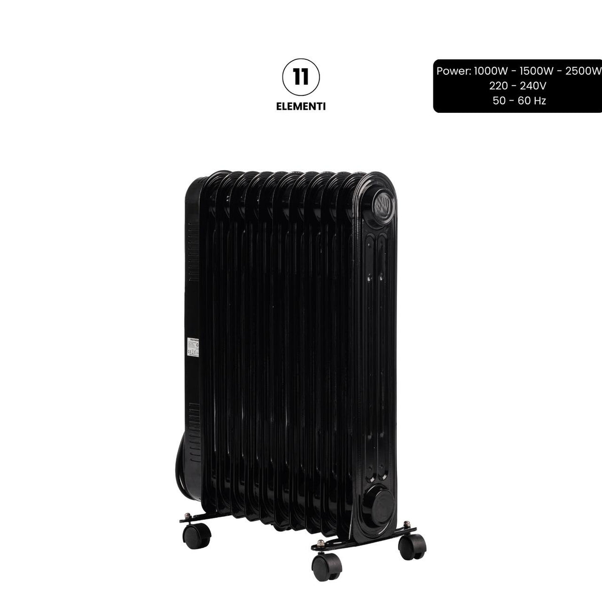 Calorifer electric cu ulei HAUSBERG HB-8925, 3 trepte, 1000-1500-2500 W, 11 elementi 110 mm x 580 mm, termostat reglabil, maner si rotite pentru o deplasare facila, indicator luminos functionare