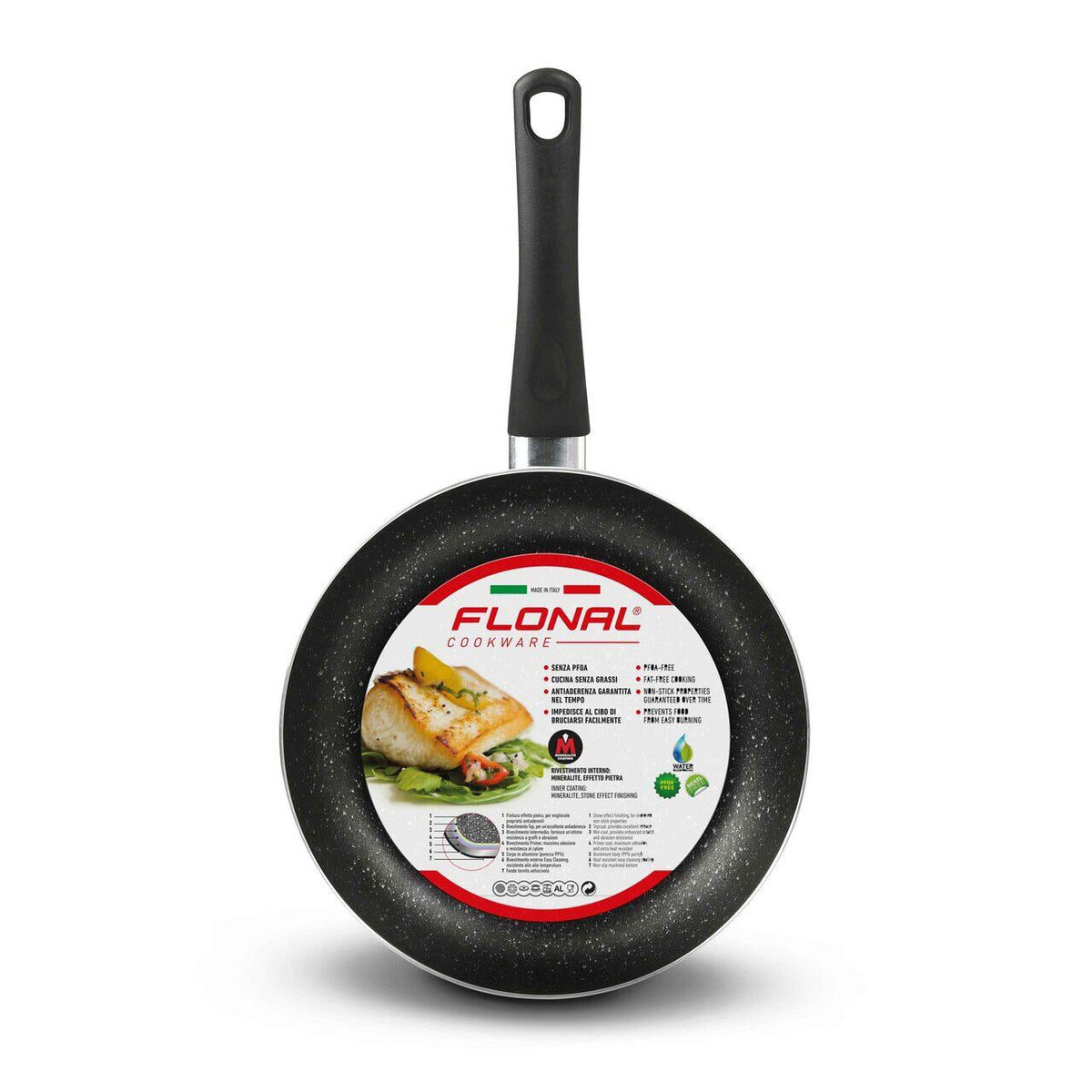 Tigaie din aluminiu Flonal FLCPS2260, 22cm, interior antiaderent cu efect de piatra, Mineralit