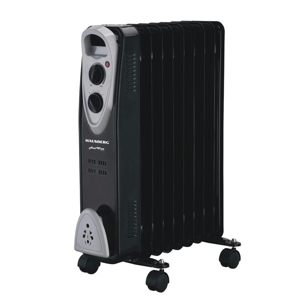 Calorifer electric HAUSBERG HB-8909NG, 2000 W, 9 elementi, 3 trepte de putere, Termostat reglabil, Protectie supra-incalzire, Protectie anti-rasturnare, Indicator luminos
