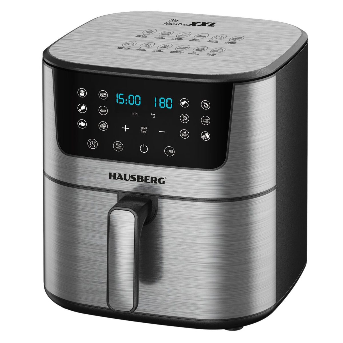 Friteuza Digitala cu aer cald HAUSBERG HB-2363IN, 1650-1900 W, 12 programe, capacitate 7.5L, ventilator racire, temperatura ajustabila, timer 60 minute, Inox
