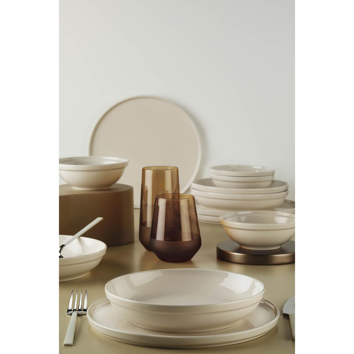 Serviciu de masa Kutahya Porselen FIT-C 18 piese pentru 6 persoane din Portelan Crem