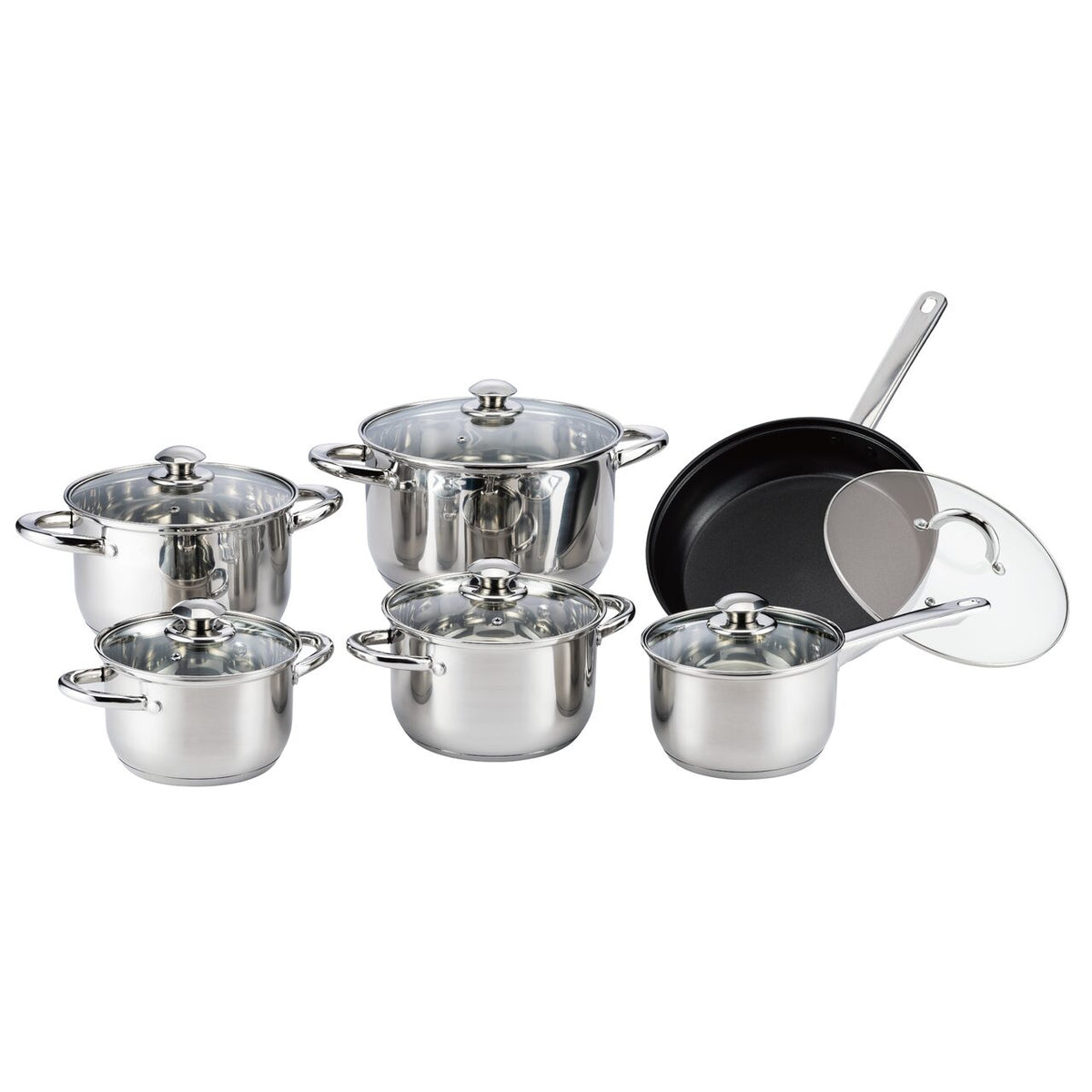 Set oale inox 12 piese HAUSBERG HB-H EKO 792 cu capace sticla inductie