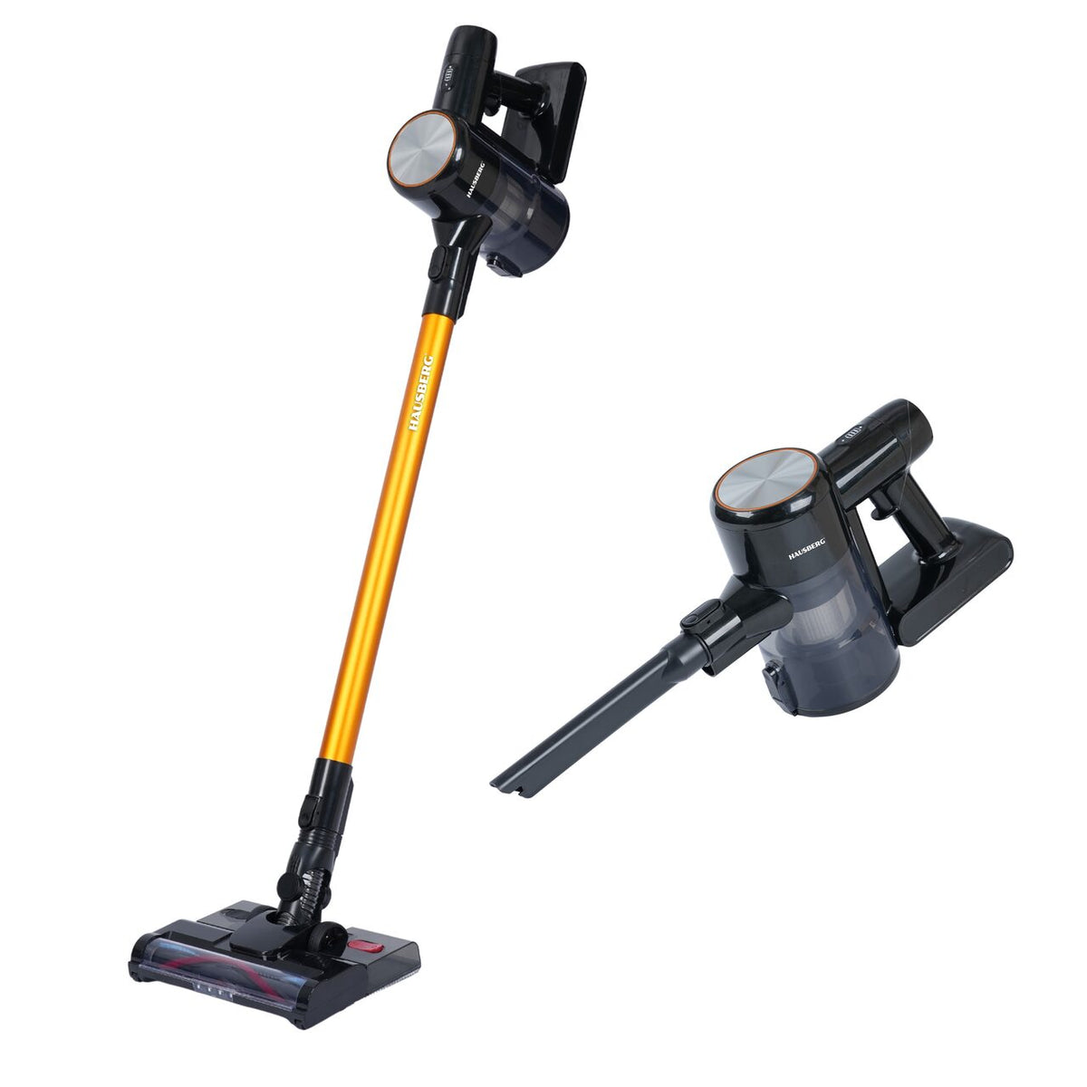 Aspirator Vertical Fără Fir Hausberg HB-2018NG 2-în-1 cu Mop, 16 KPa, Autonomie 45 Min, Filtru HEPA, Negru/Gri