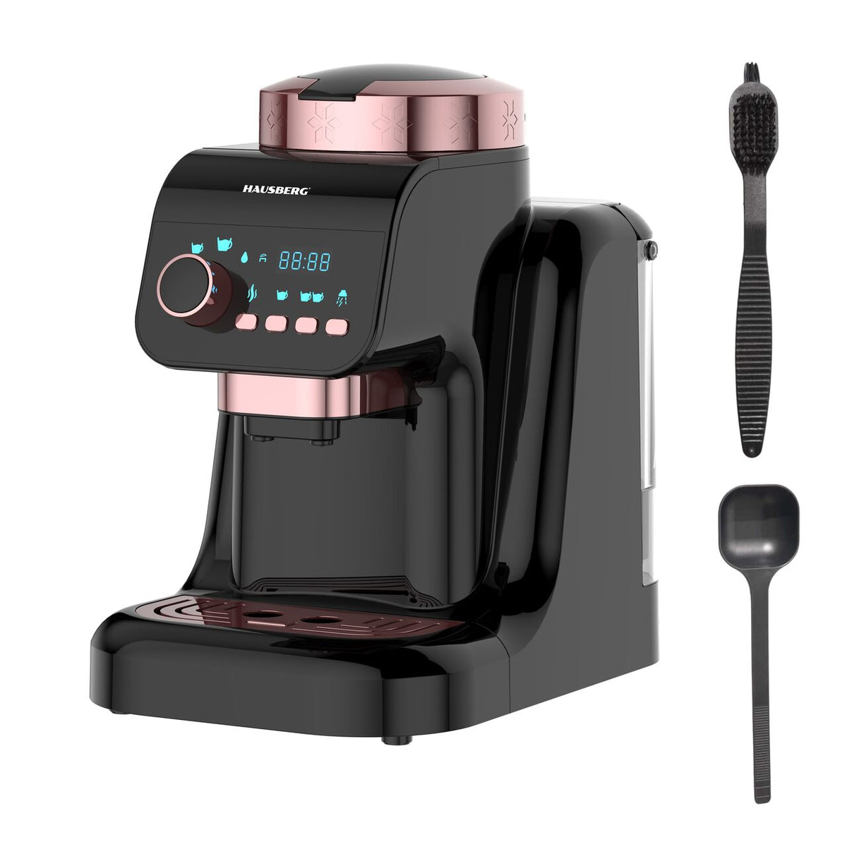 Aparat Automat de Cafea Turcească Hausberg HB-3830NG, 700W, Rezervor 1L, Autocurățare, Preparare Lentă, Negru/Gri