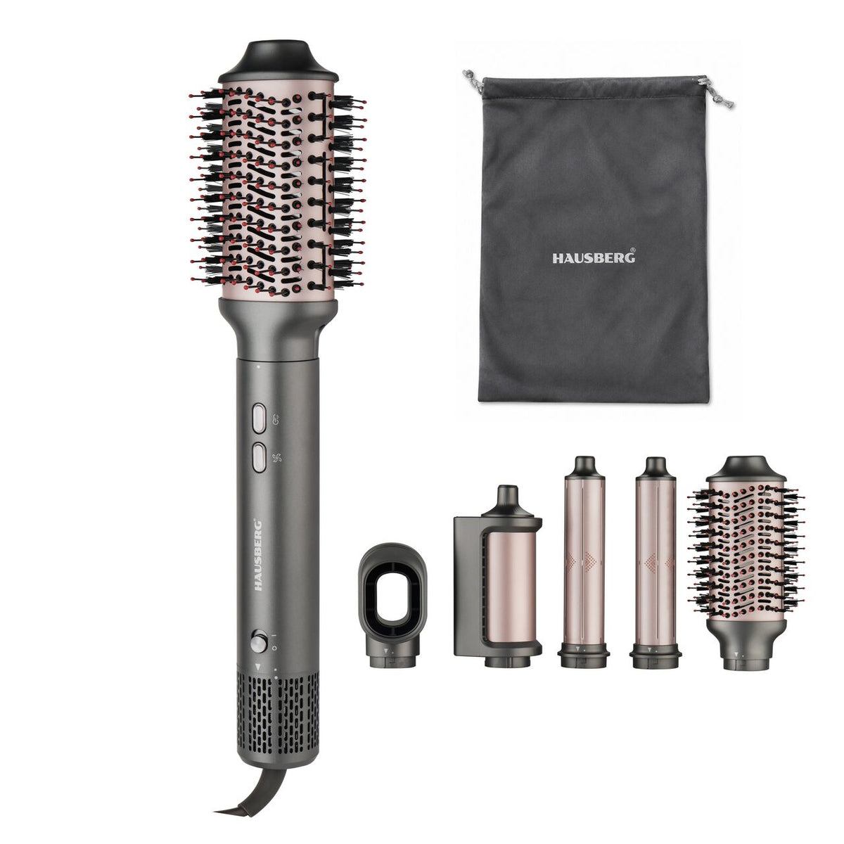 Set de coafat multifuncțional Hausberg HB-PROX18GR, motor BLDC, funcție ionică, 1400 W, 5 accesorii