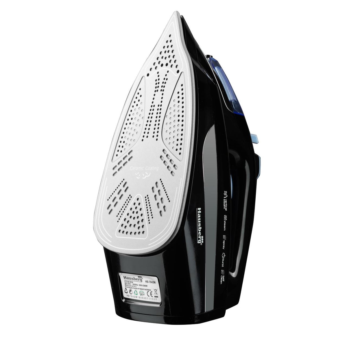 Fier de Calcat Hausberg HB-7842BL, 2300W, Ceramic, Autocuratare, Pulverizare, Antipicurare, 300ml