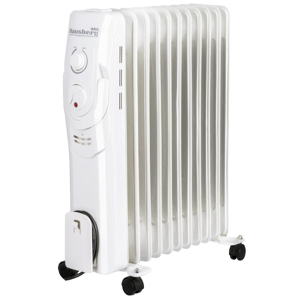 Calorifer electric Hausberg HB-8920AB, 2500 W, 11 elementi, 3 nivele de putere, termostat reglabil, Alb