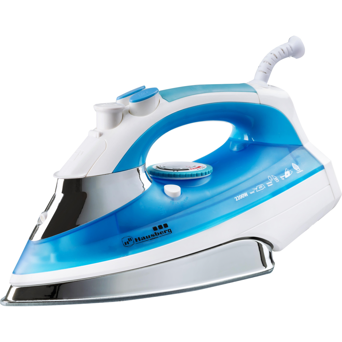 Fier de calcat Hausberg HB-7806BL, 2300W, 360ml, talpa ceramica, jet abur 16,7g/min, abur verticala 25g/min, sistem antipicurare, sistem autocuratare