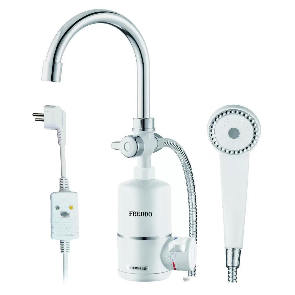 Robinet electrica cada pentru incalzit apa (instant apa calda) Freddo SN-0050, cu para de dus si furtun, 3000 W, 220-240 V, 60°C temperatura maxima, 0.5 Mpa presiune apa