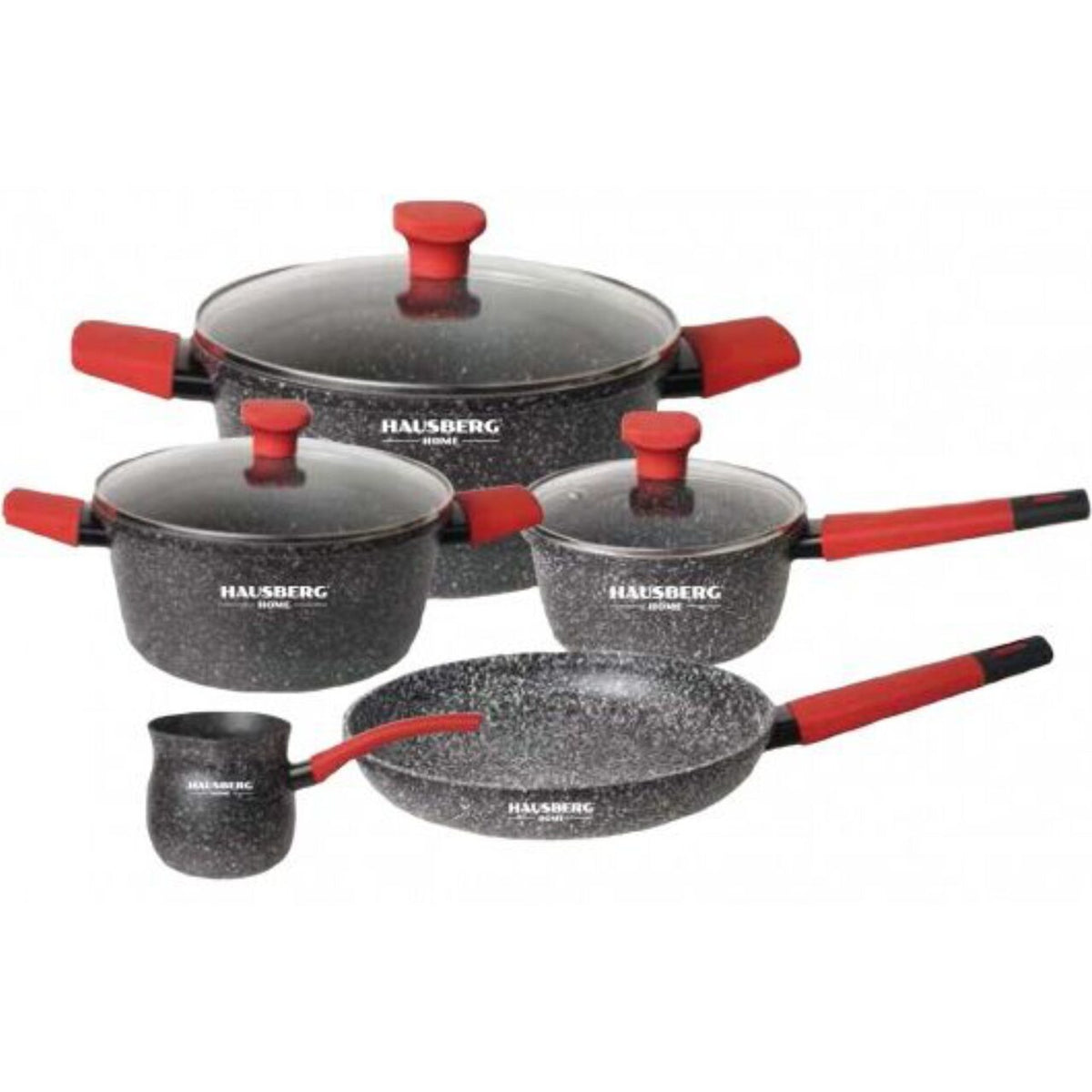 Set oale 8 piese HAUSBERG HB-H764, interior antiaderent marmorat, manere soft touch, capac sticla