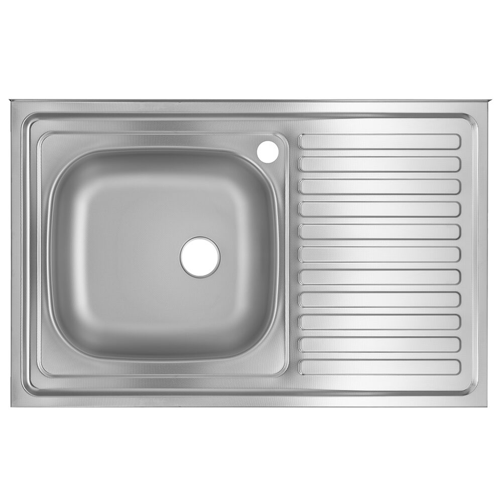 Chiuveta bucatarie Freddo SN8001S, montaj pe masca, dimensiune 80x50 cm, 13 cm adancime, cuva pe stanga, finisaj anticalcar, inox